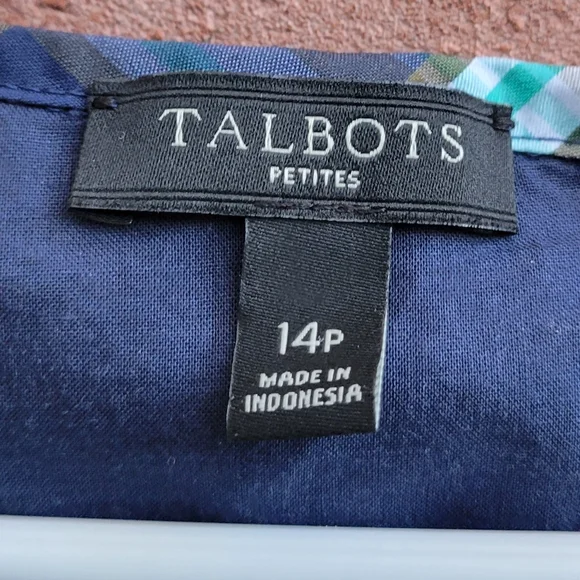 Talbots Sheath Dress Blue Green Plaid Sleeveless Ruffle Stretch Cotton 14P 12 - Picture 6 of 6